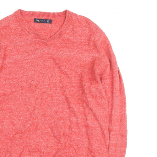 Nautica Men's Red V-Neck Knit Pullover Jumper Size L