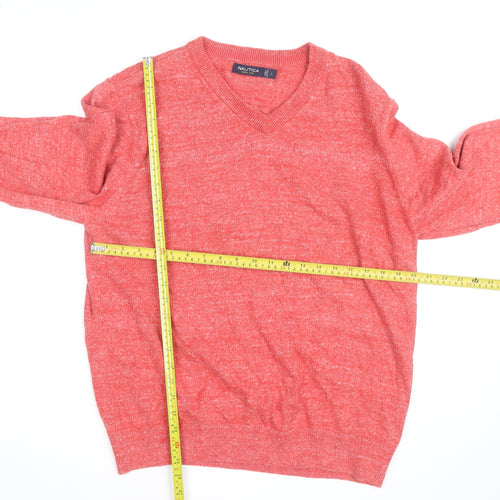 Nautica Men's Red V-Neck Knit Pullover Jumper Size L