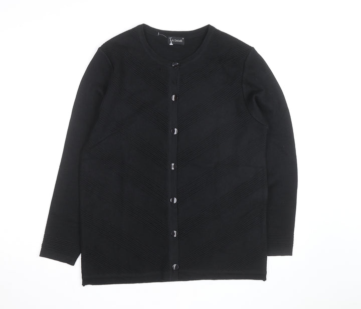 La Dame Black Knit Long Sleeve Classic Cardigan M Unisex