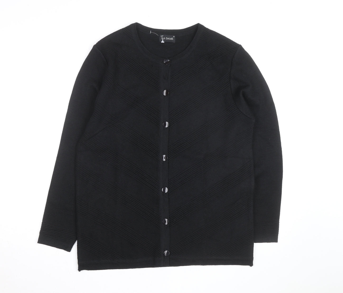 La Dame Black Knit Long Sleeve Classic Cardigan M Unisex