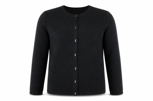 Front view of La Dame Black Knit Long Sleeve Classic Cardigan M unisex
