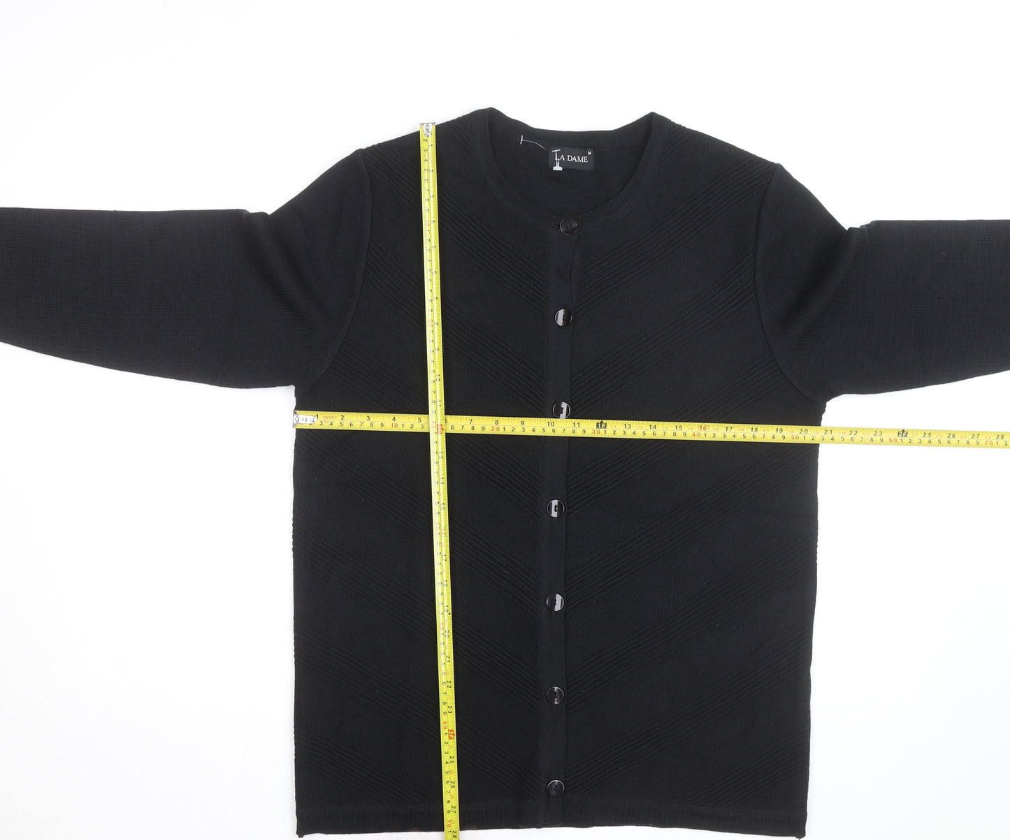 La Dame Black Knit Long Sleeve Classic Cardigan M Unisex