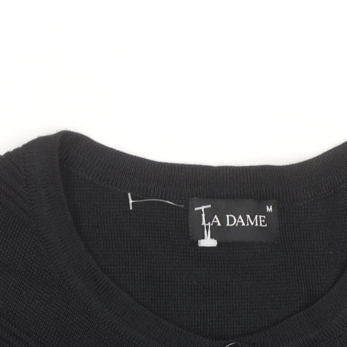 La Dame Black Knit Long Sleeve Classic Cardigan M Unisex