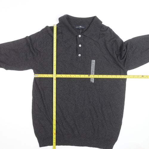 Cambridge Classics Men's Grey Collared Long Sleeve Cotton Blend Polo M