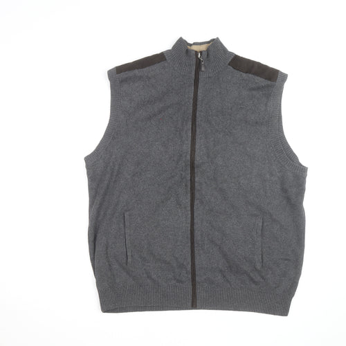 Roundtree & Yorke Men’s Grey Cotton Full Zip Sleeveless Knit Vest L