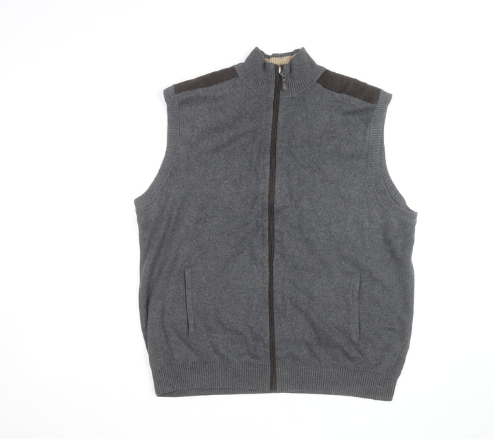 Roundtree & Yorke Men’s Grey Cotton Full Zip Sleeveless Knit Vest L