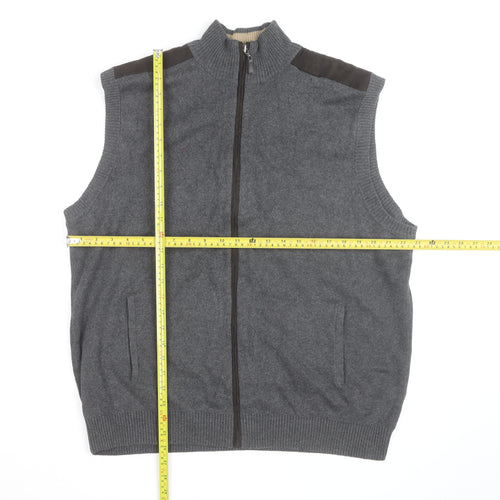 Roundtree & Yorke Men’s Grey Cotton Full Zip Sleeveless Knit Vest L