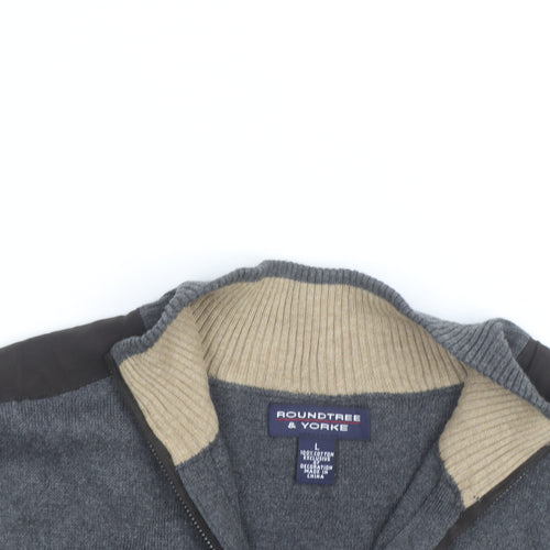 Roundtree & Yorke Men’s Grey Cotton Full Zip Sleeveless Knit Vest L