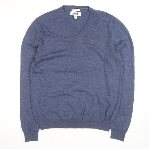 Joseph Abboud Men's Blue V-Neck Merino Wool Jumper Size L