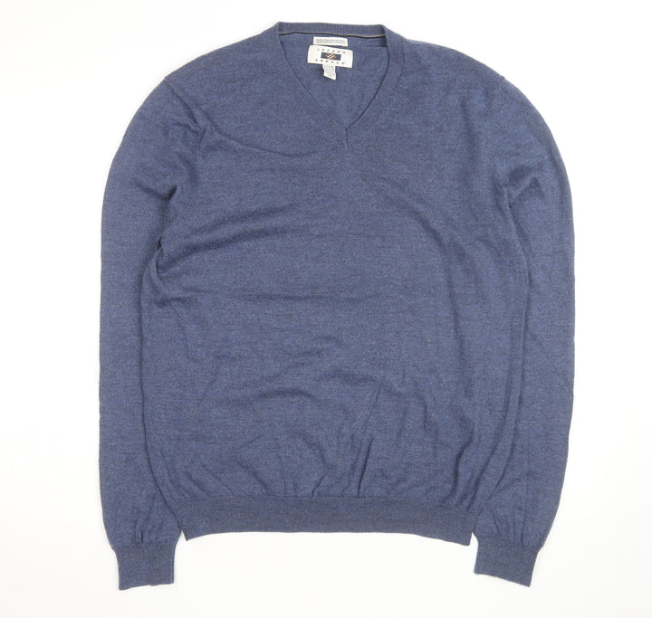 Joseph Abboud Men's Blue V-Neck Merino Wool Jumper Size L