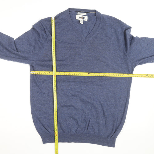 Joseph Abboud Men's Blue V-Neck Merino Wool Jumper Size L