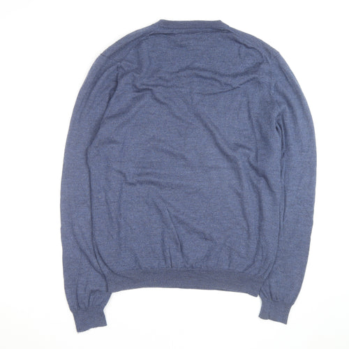 Joseph Abboud Men's Blue V-Neck Merino Wool Jumper Size L