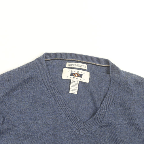 Joseph Abboud Men's Blue V-Neck Merino Wool Jumper Size L