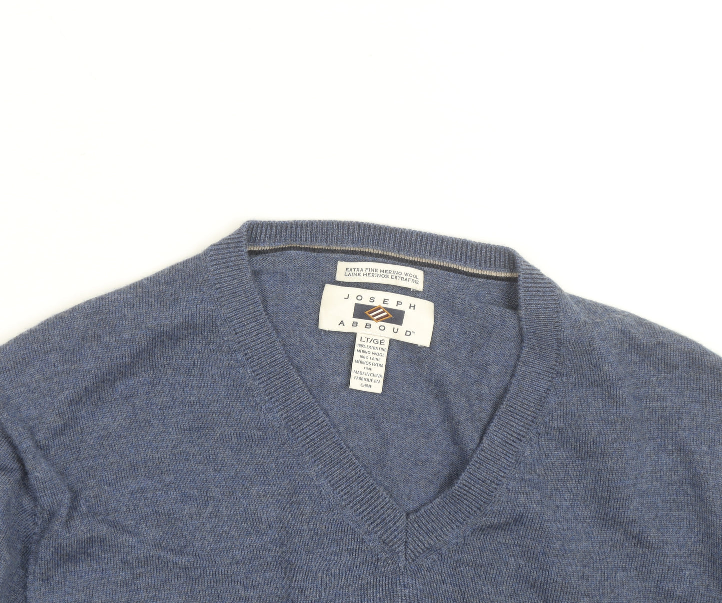 Joseph Abboud Men's Blue V-Neck Merino Wool Jumper Size L