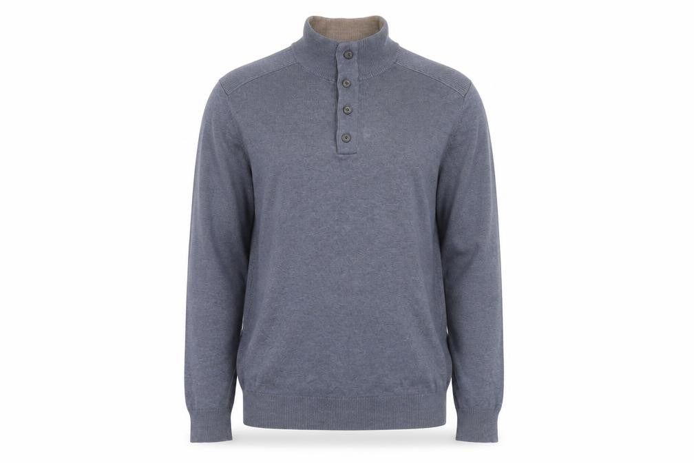 Massimo Dutti Men's Blue Henley Jumper Size L Cotton Cashmere