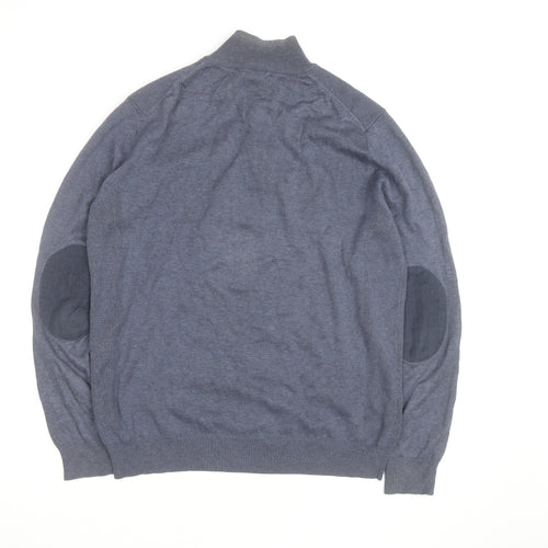 Massimo Dutti Men's Blue Henley Jumper Size L Cotton Cashmere