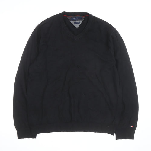 Tommy Hilfiger Men’s Black XL V-Neck Cotton Cashmere Jumper