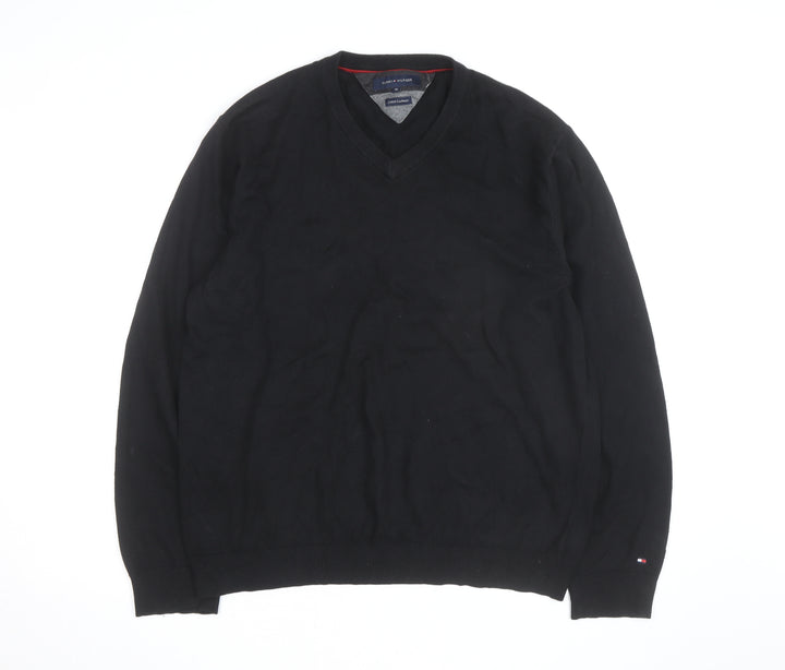 Tommy Hilfiger Men’s Black XL V-Neck Cotton Cashmere Jumper