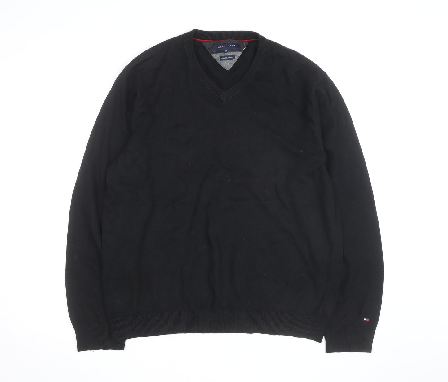 Tommy Hilfiger Men’s Black XL V-Neck Cotton Cashmere Jumper