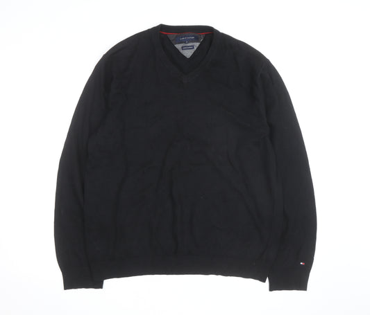 Tommy Hilfiger Men’s Black XL V-Neck Cotton Cashmere Jumper