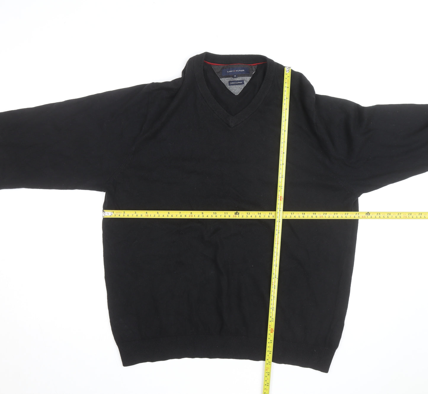 Tommy Hilfiger Men’s Black XL V-Neck Cotton Cashmere Jumper