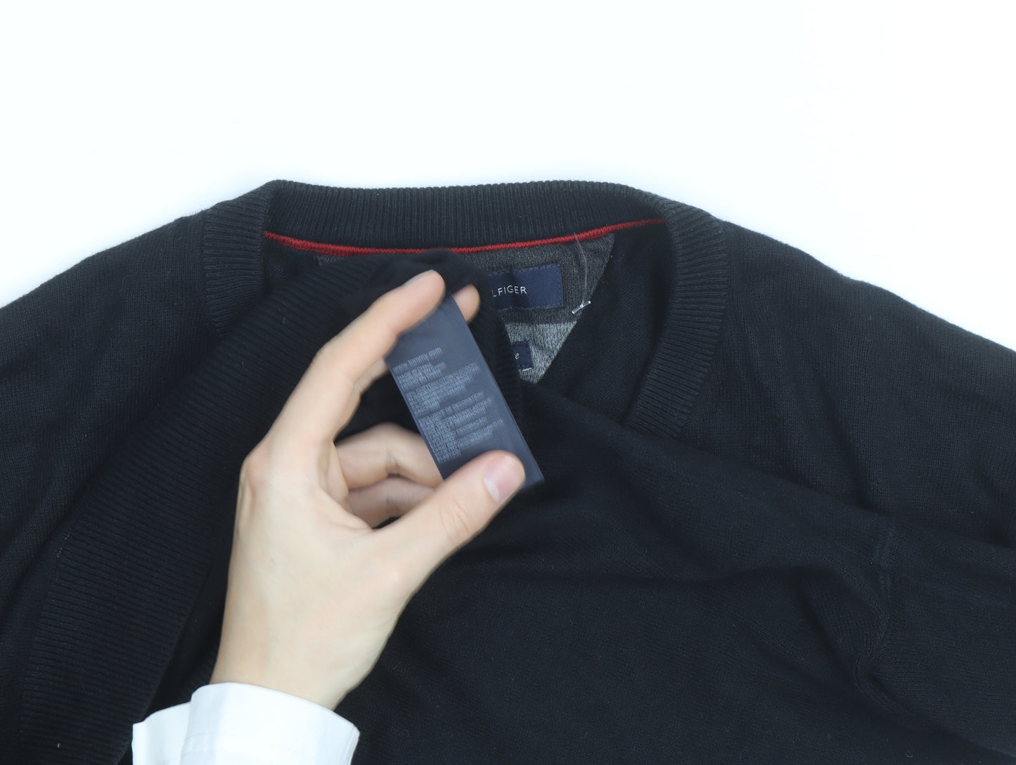 Tommy Hilfiger Men’s Black XL V-Neck Cotton Cashmere Jumper