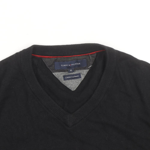 Tommy Hilfiger Men’s Black XL V-Neck Cotton Cashmere Jumper