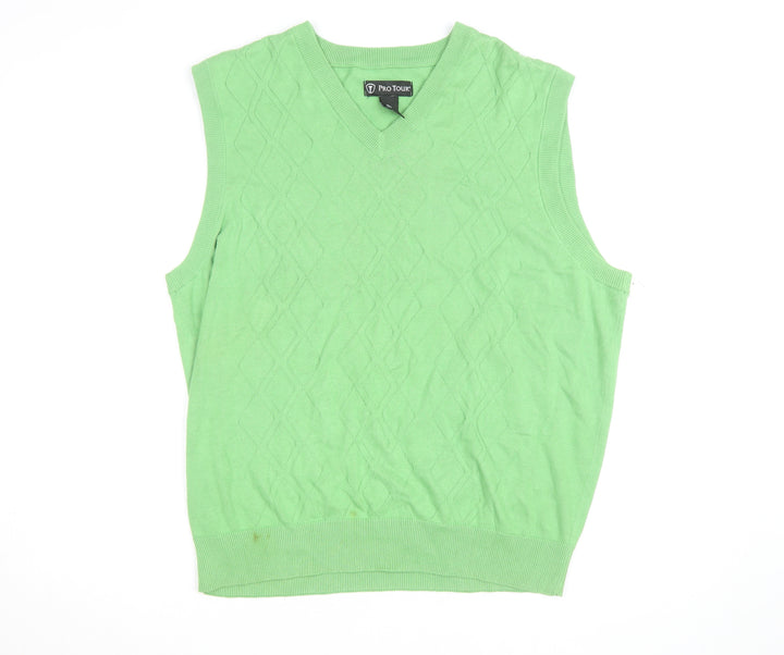 Pro Tour Men's Green Cotton Golf Vest M V-Neck Argyle Knit Jumper