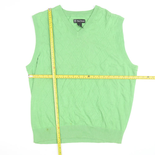Pro Tour Men's Green Cotton Golf Vest M V-Neck Argyle Knit Jumper