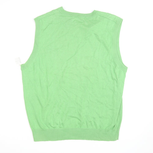 Pro Tour Men's Green Cotton Golf Vest M V-Neck Argyle Knit Jumper