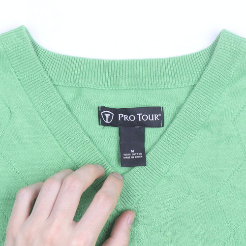 Pro Tour Men's Green Cotton Golf Vest M V-Neck Argyle Knit Jumper