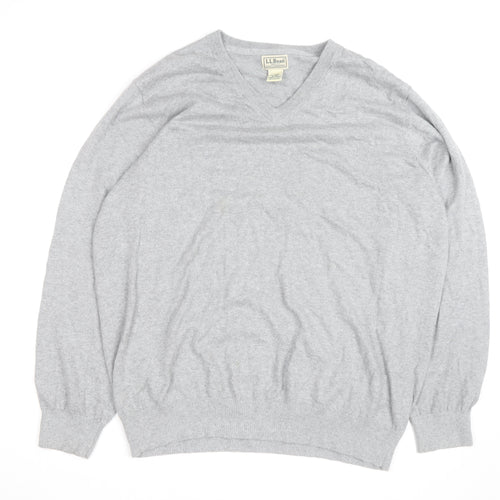 L.L. Bean Men's Grey XL V-Neck Cotton Cashmere Jumper