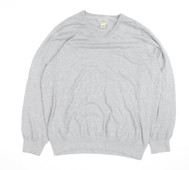 L.L. Bean Men's Grey XL V-Neck Cotton Cashmere Jumper
