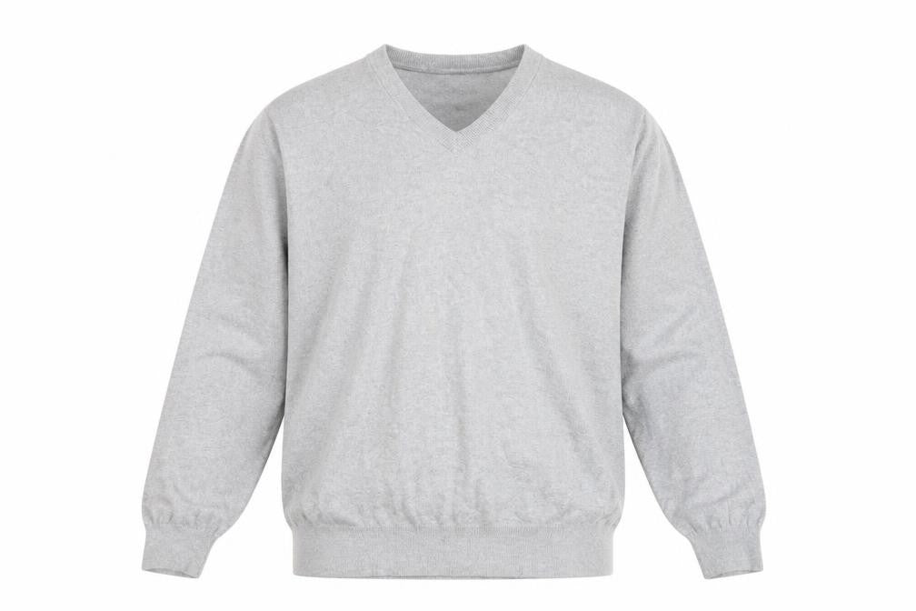 L.L. Bean Men's Grey XL V-Neck Cotton Cashmere Jumper