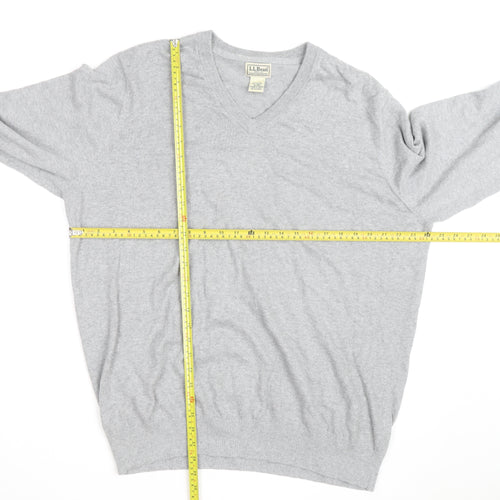 L.L. Bean Men's Grey XL V-Neck Cotton Cashmere Jumper