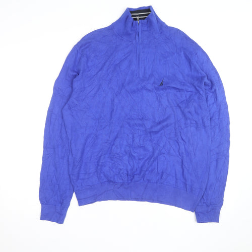 Nautica Men's Blue 1/4 Zip Cotton Jumper Size M Classic Fit
