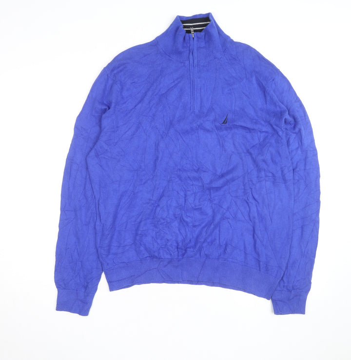 Nautica Men's Blue 1/4 Zip Cotton Jumper Size M Classic Fit