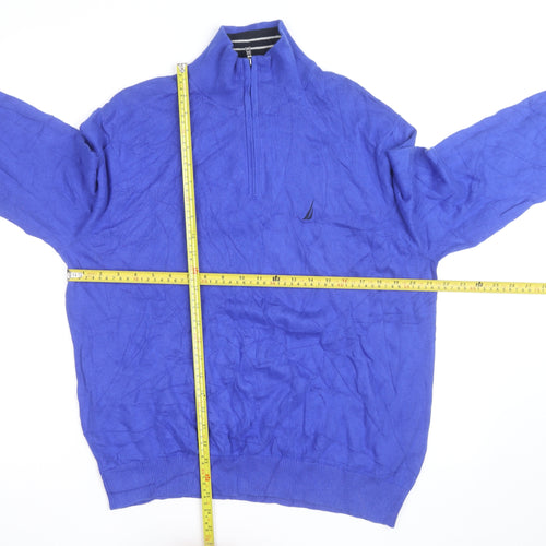 Nautica Men's Blue 1/4 Zip Cotton Jumper Size M Classic Fit