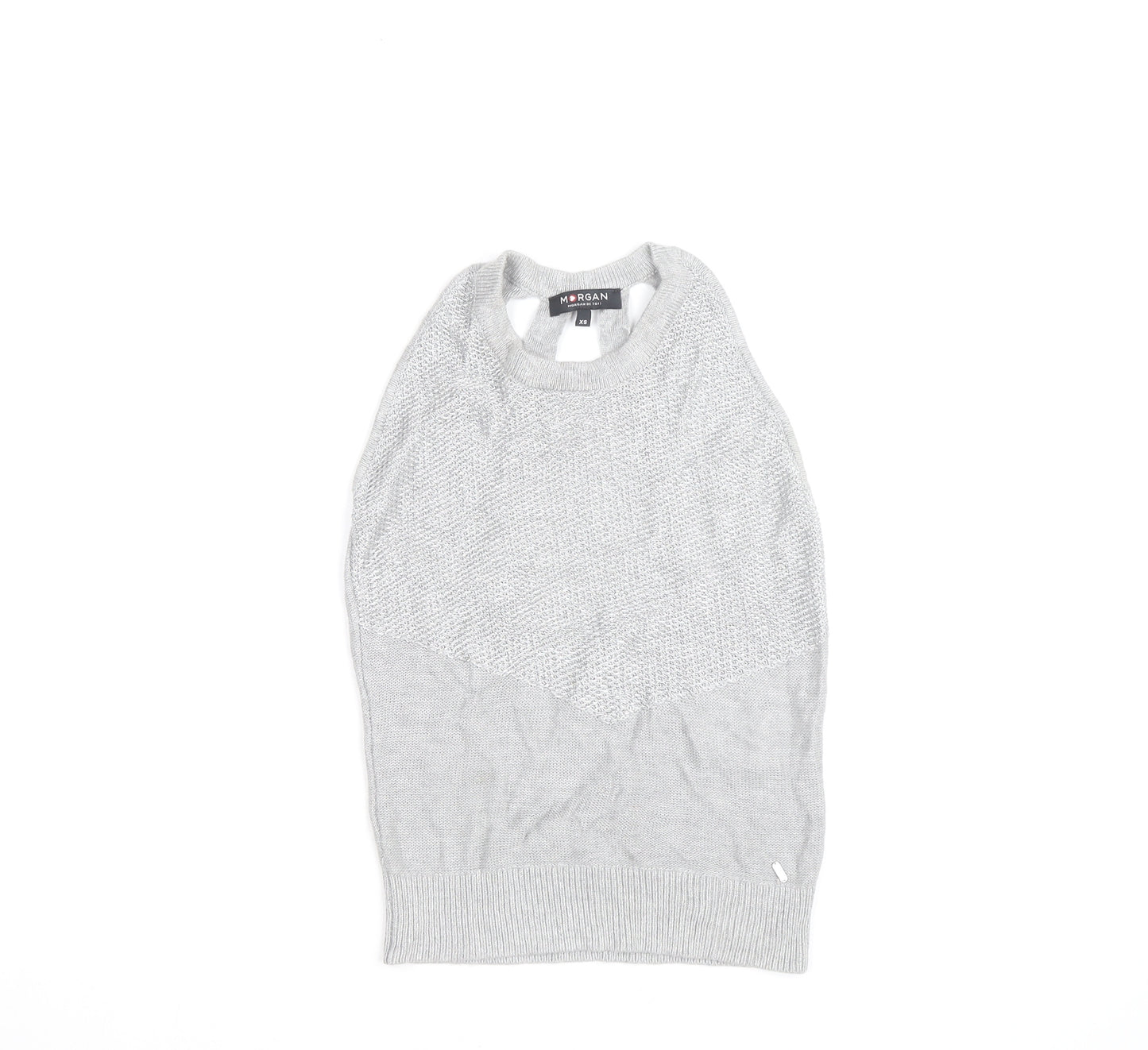 Morgan Women Grey Sleeveless Open Knit Pullover Jumper XS