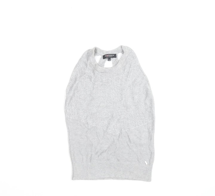 Morgan Women Grey Sleeveless Open Knit Pullover Jumper XS