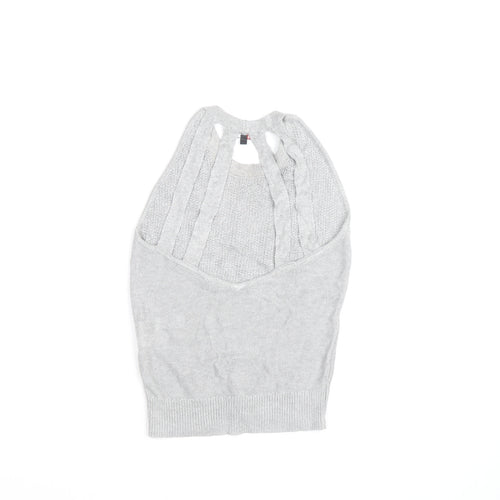 Morgan Women Grey Sleeveless Open Knit Pullover Jumper XS