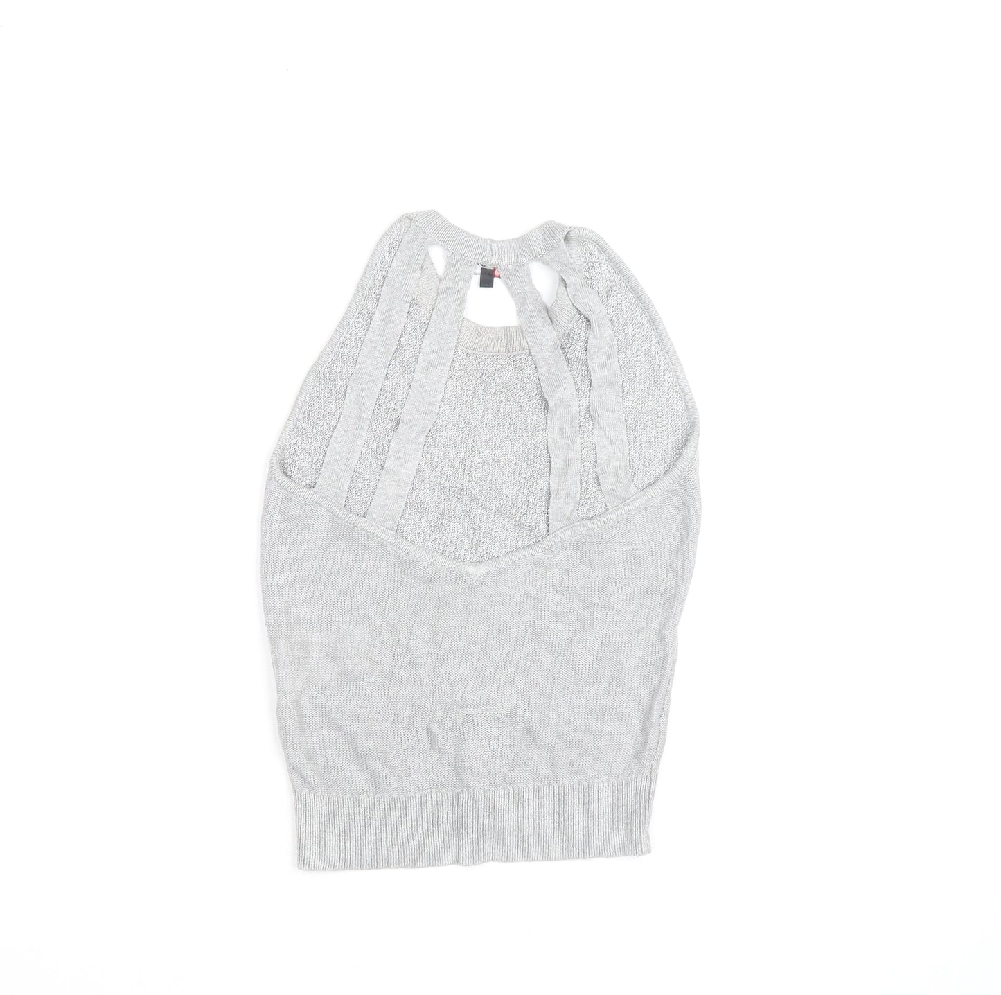 Morgan Women Grey Sleeveless Open Knit Pullover Jumper XS