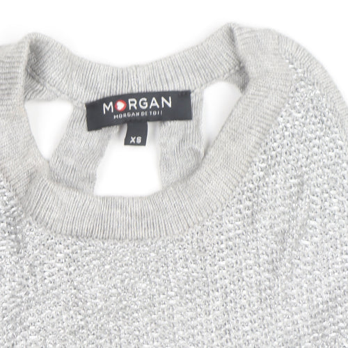 Morgan Women Grey Sleeveless Open Knit Pullover Jumper XS
