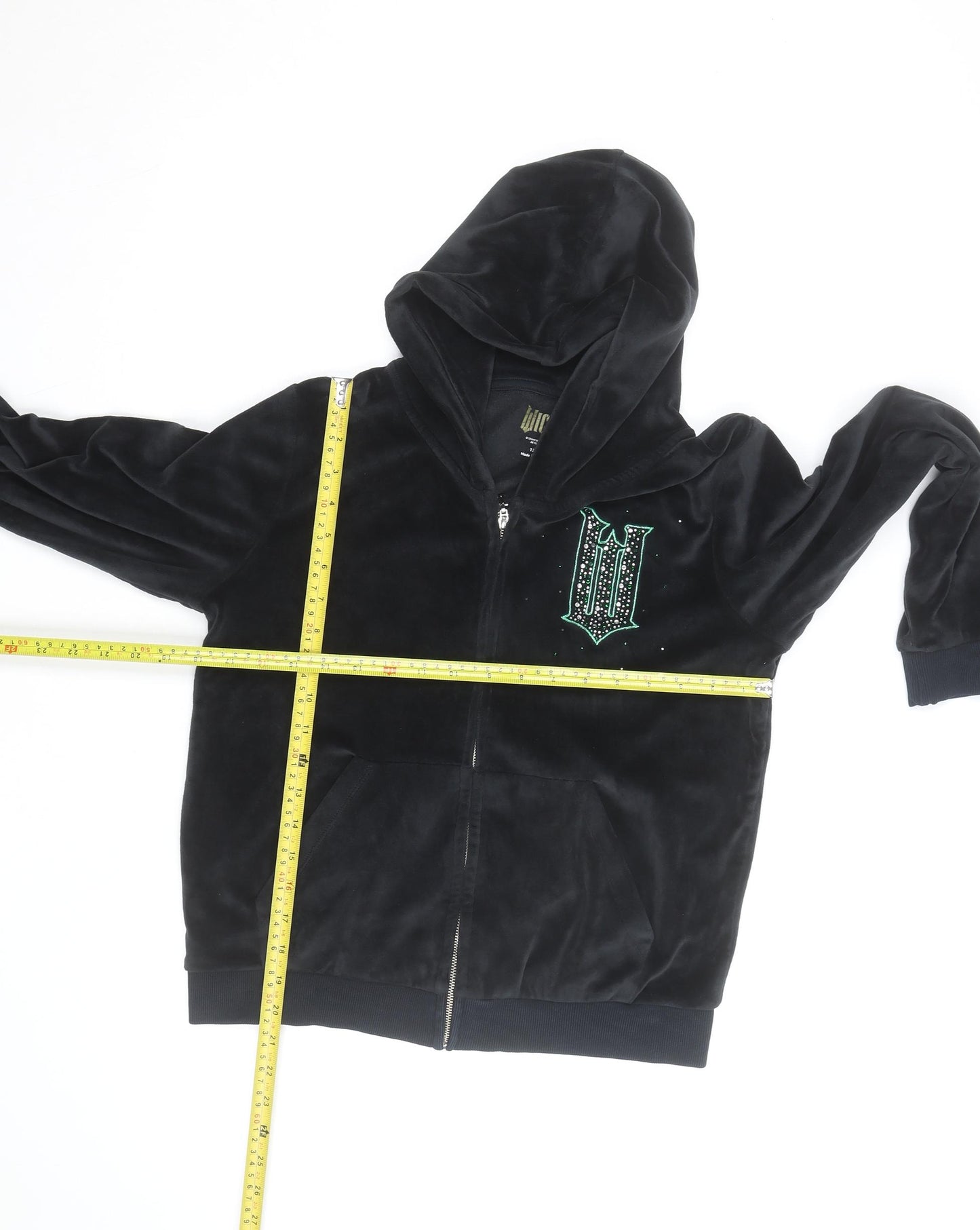 Wicked Girls Black Velour Rhinestone Full Zip Hoodie 12-13 Years