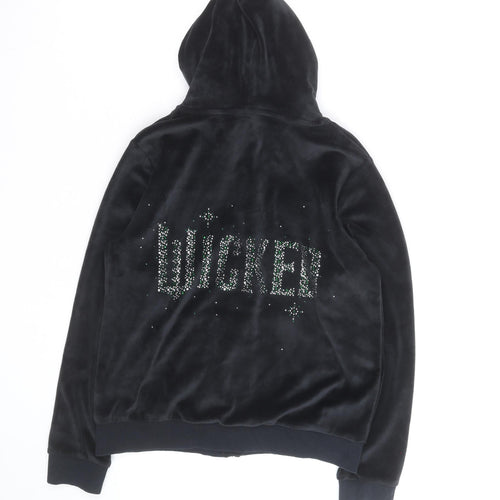 Wicked Girls Black Velour Rhinestone Full Zip Hoodie 12-13 Years