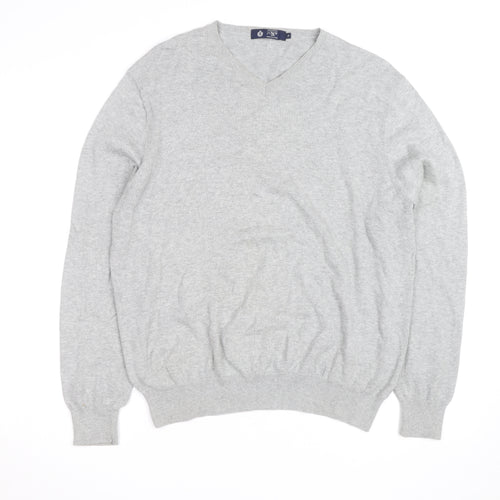J.Crew Mens Grey Cotton V-Neck Jumper XL Classic Knit Pullover