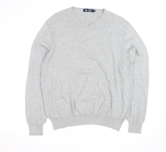 J.Crew Mens Grey Cotton V-Neck Jumper XL Classic Knit Pullover