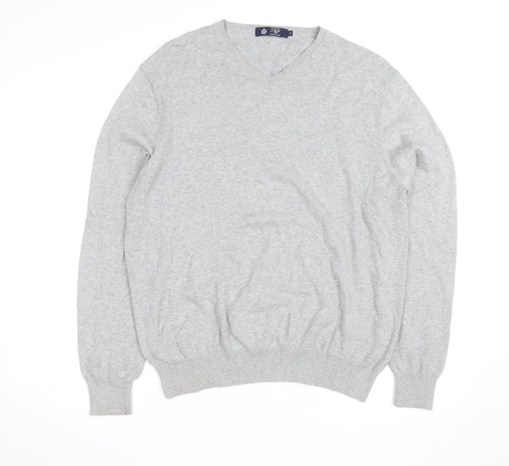J.Crew Mens Grey Cotton V-Neck Jumper XL Classic Knit Pullover