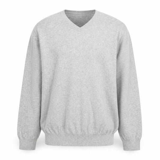 Front view of J.Crew men’s grey cotton v-neck jumper xl classic knit pullover