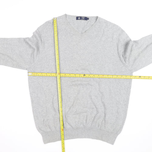 J.Crew Mens Grey Cotton V-Neck Jumper XL Classic Knit Pullover